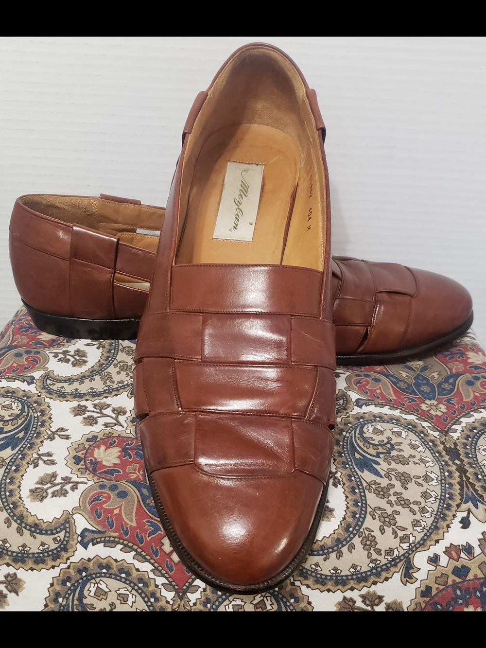 Mezlan Cayman Woven Leather Slip On Loafers Cognac Size 13 Made In Spain